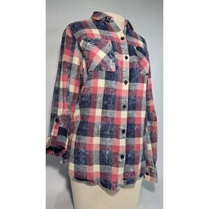 Dizzy Lizzy Long Sleeve Button Front  Flannel Shirt  Womens Sz S 100% COTTON